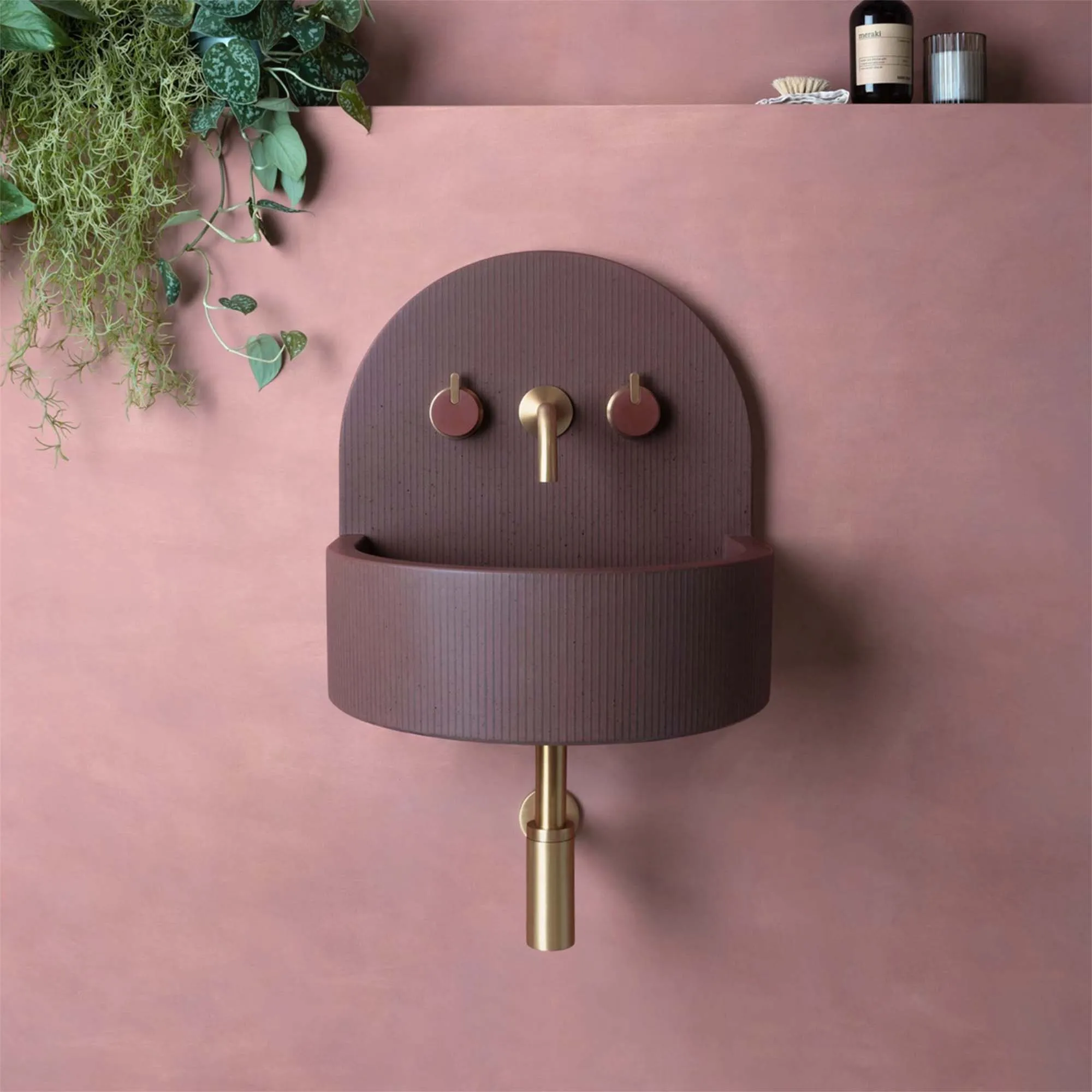Kast Elma Wall-Mounted Concrete Basin With Splashback