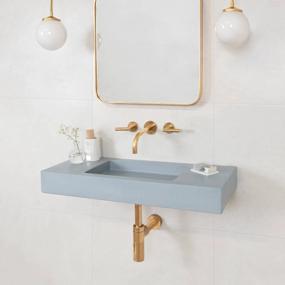 Kast Pitch Short Projection Rectangle Wall-Hung Concrete Basin With Shelf Surface