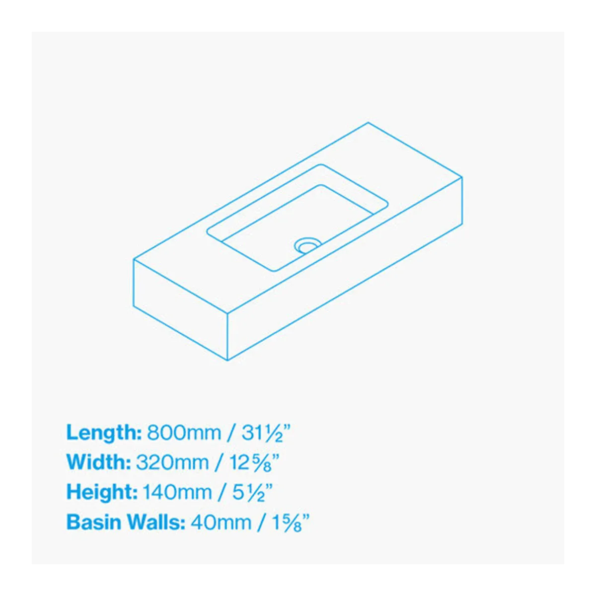 Kast Pitch Short Projection Rectangle Wall-Hung Concrete Basin With Shelf Surface