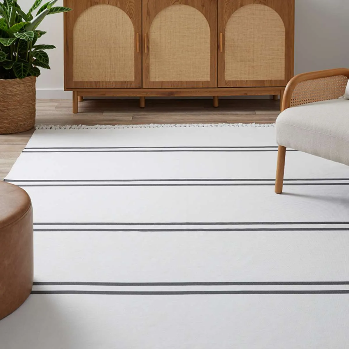 Kobie Cotton Blend Striped Floor Rug - Extra Large Mocka