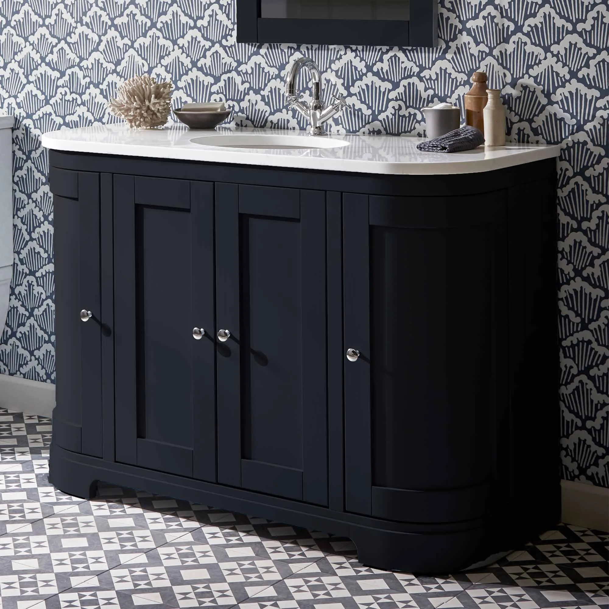 Lansdown 1200 Floorstanding Curved Vanity Unit With Worktop and Underslung Bowl