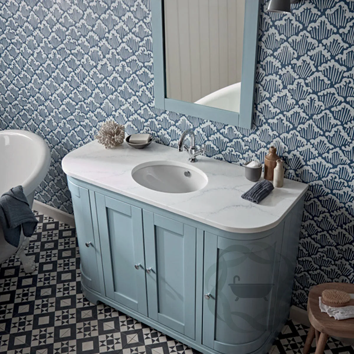 Lansdown 1200 Floorstanding Curved Vanity Unit With Worktop and Underslung Bowl