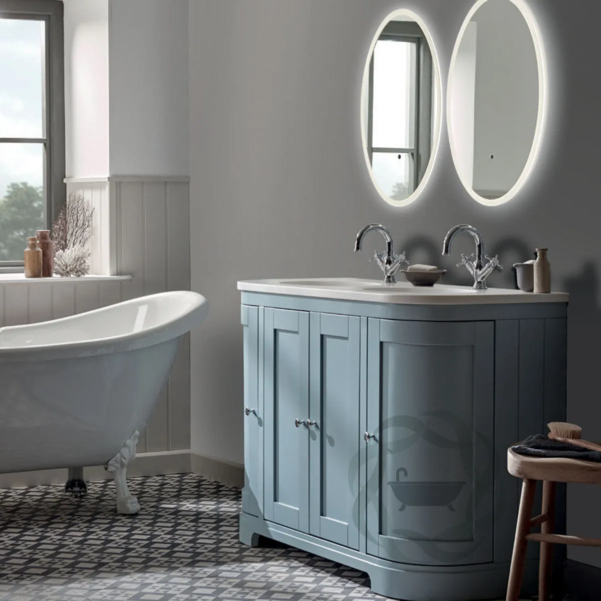 Lansdown 1200 Floorstanding Curved Vanity Unit With Worktop and Underslung Bowl