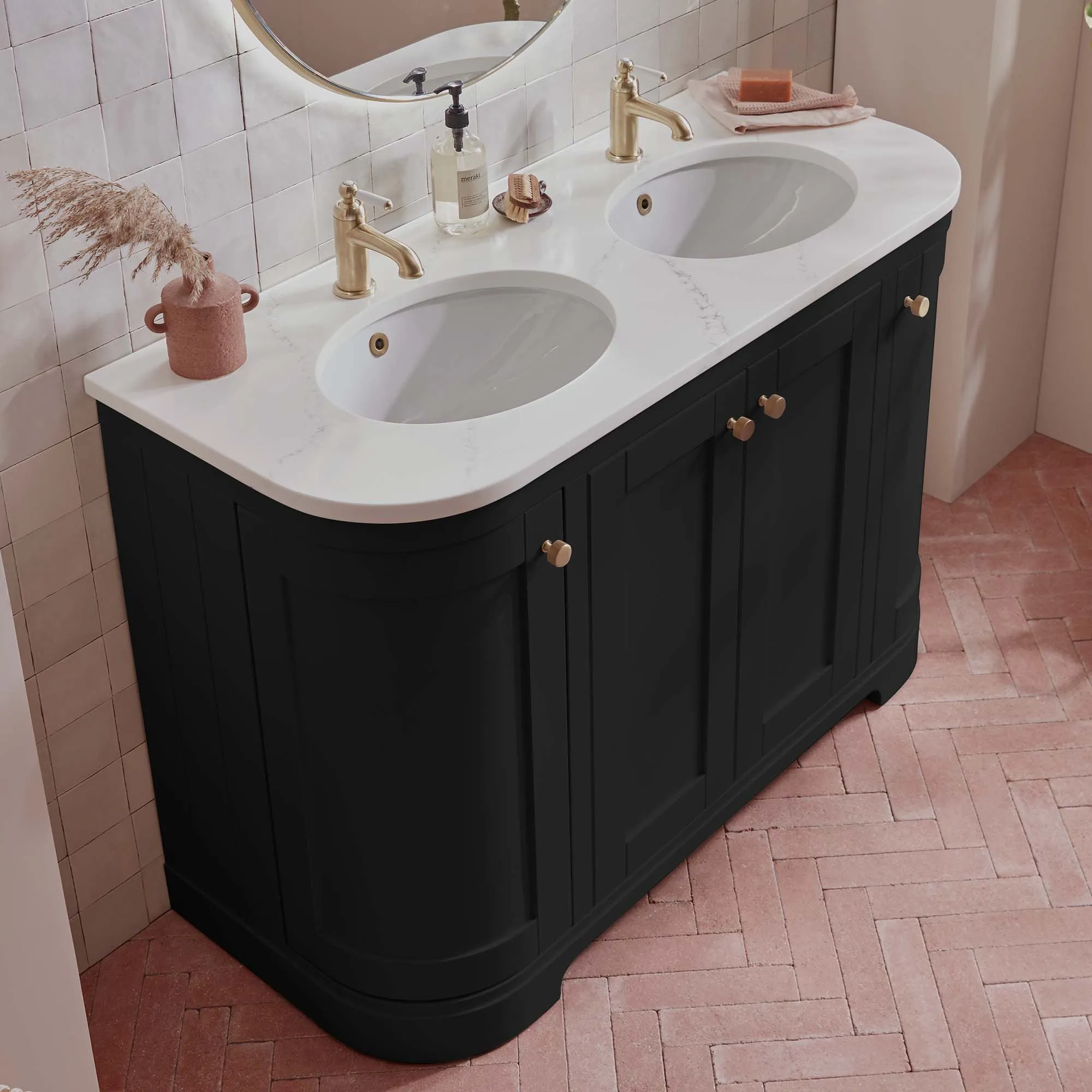 Lansdown 1200 Floorstanding Curved Vanity Unit With Worktop and Underslung Bowl