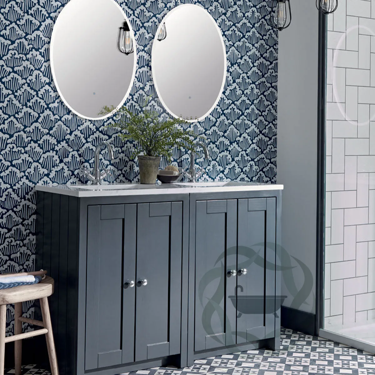 Lansdown 1200 Floorstanding Underslung Bathroom Unit With Double Basin And Worktop