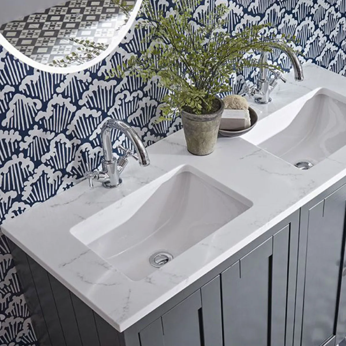 Lansdown 1200 Floorstanding Underslung Bathroom Unit With Double Basin And Worktop