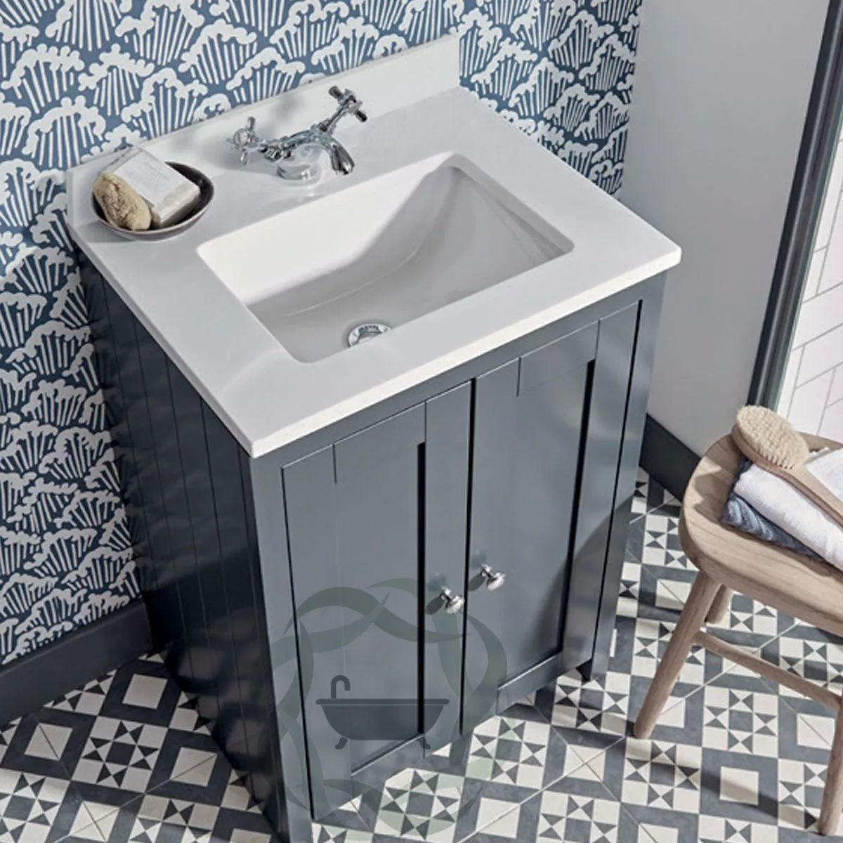Lansdown 600 Floorstanding Underslung Vanity Unit With Worktop and Basin