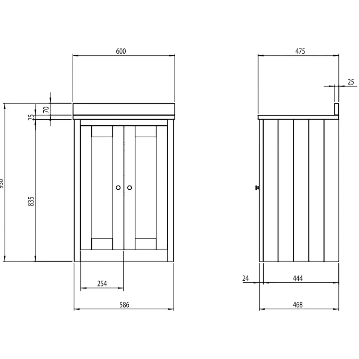 Lansdown 600 Floorstanding Underslung Vanity Unit With Worktop and Basin