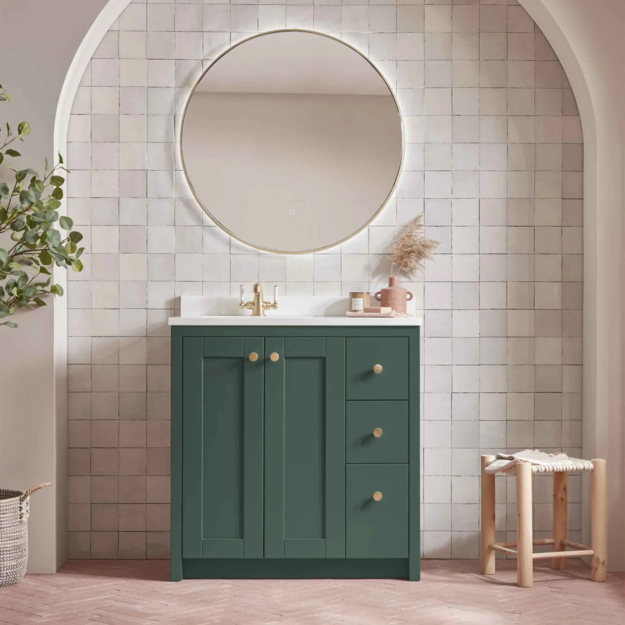 Lansdown 800 Floorstanding Underslung Vanity Unit With Basin and Worktop - Sherwood Green