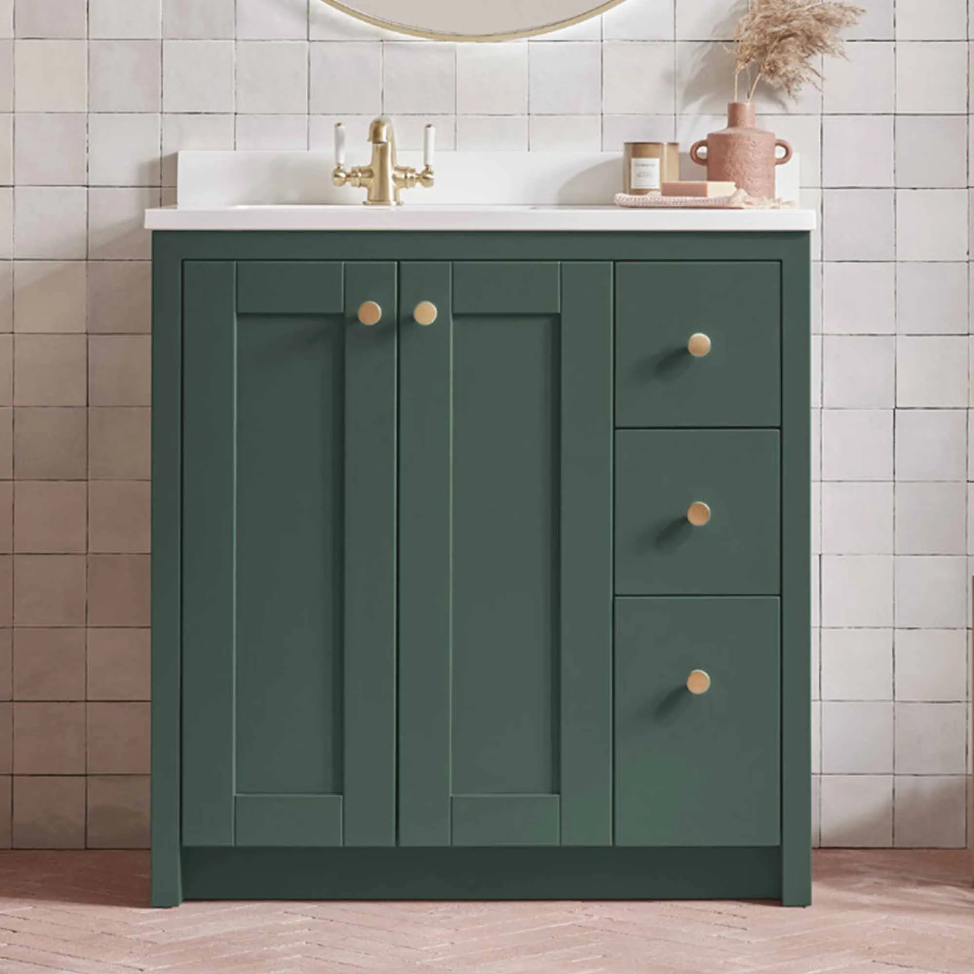 Lansdown 800 Floorstanding Underslung Vanity Unit With Basin and Worktop - Sherwood Green
