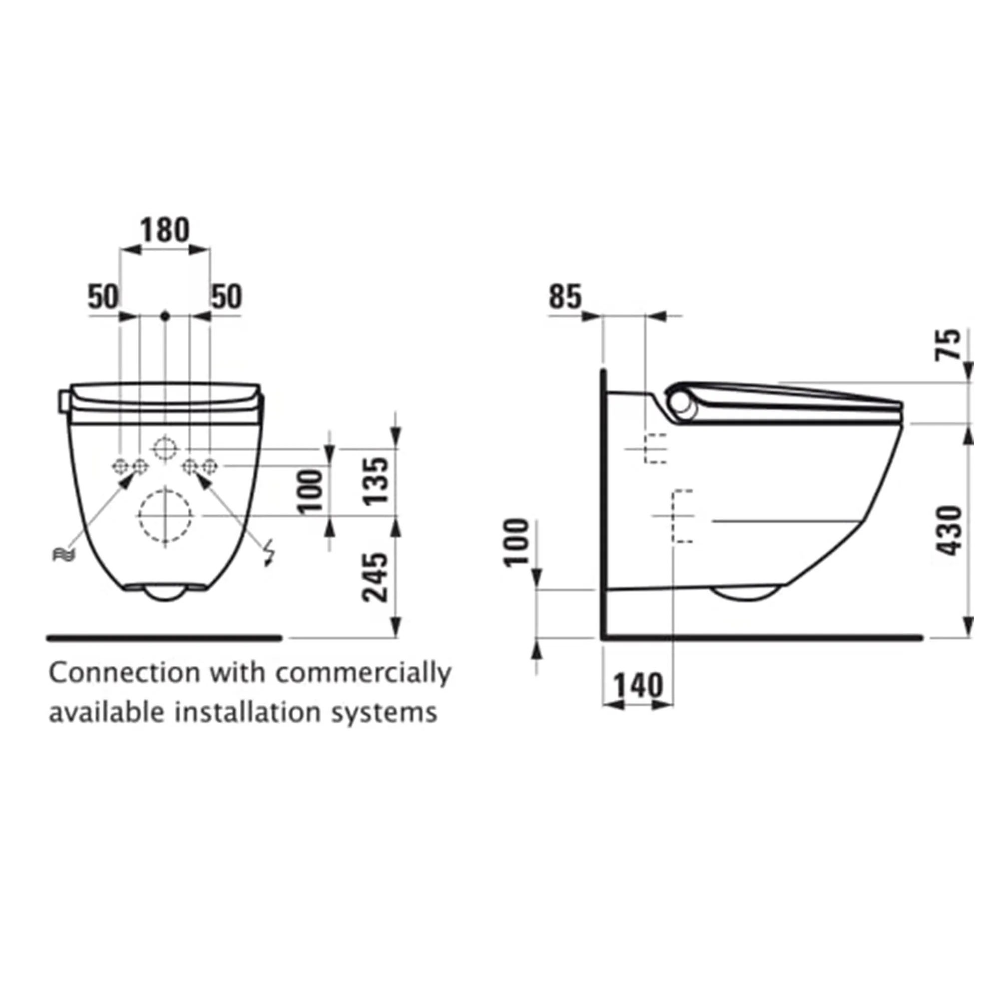 Laufen Cleanet Riva Rimless Wall Mounted Shower WC With Soft Close Toilet Seat - Gloss Black