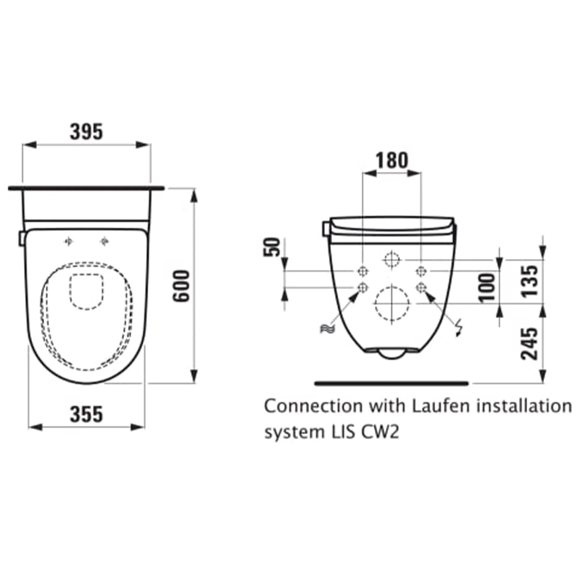 Laufen Cleanet Riva Rimless Wall Mounted Shower WC With Soft Close Toilet Seat - Matt White