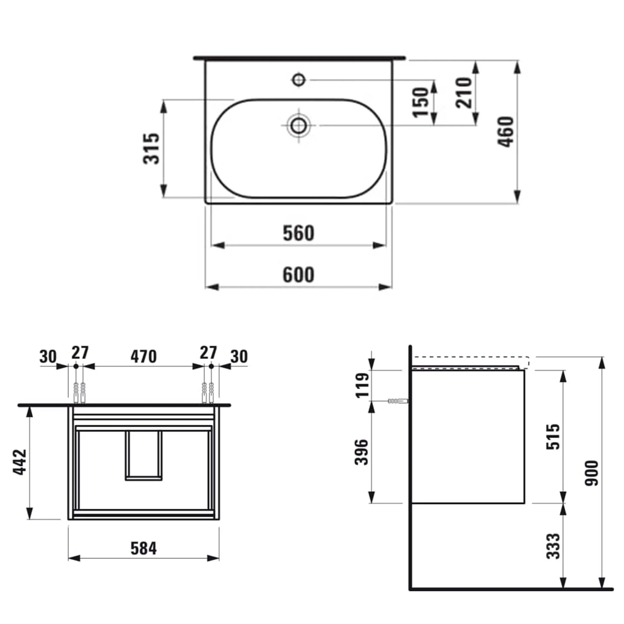 Laufen Lani Wall Mounted Vanity Unit With Washbasin - White Gloss
