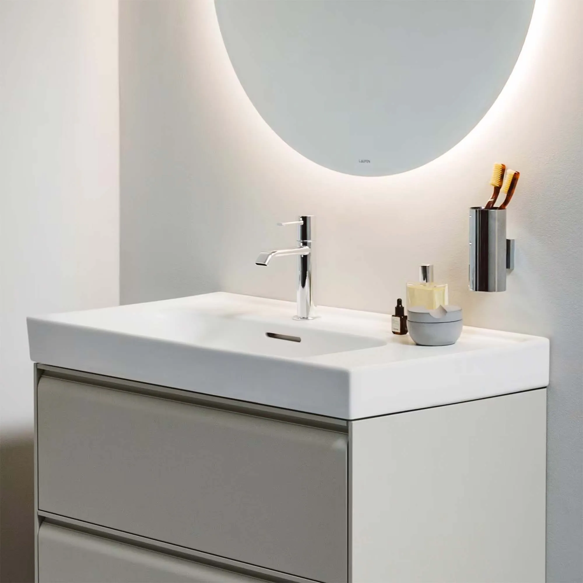 Laufen Meda 800 Wall Mounted Vanity Washbasin Unit with White Shelf Surface