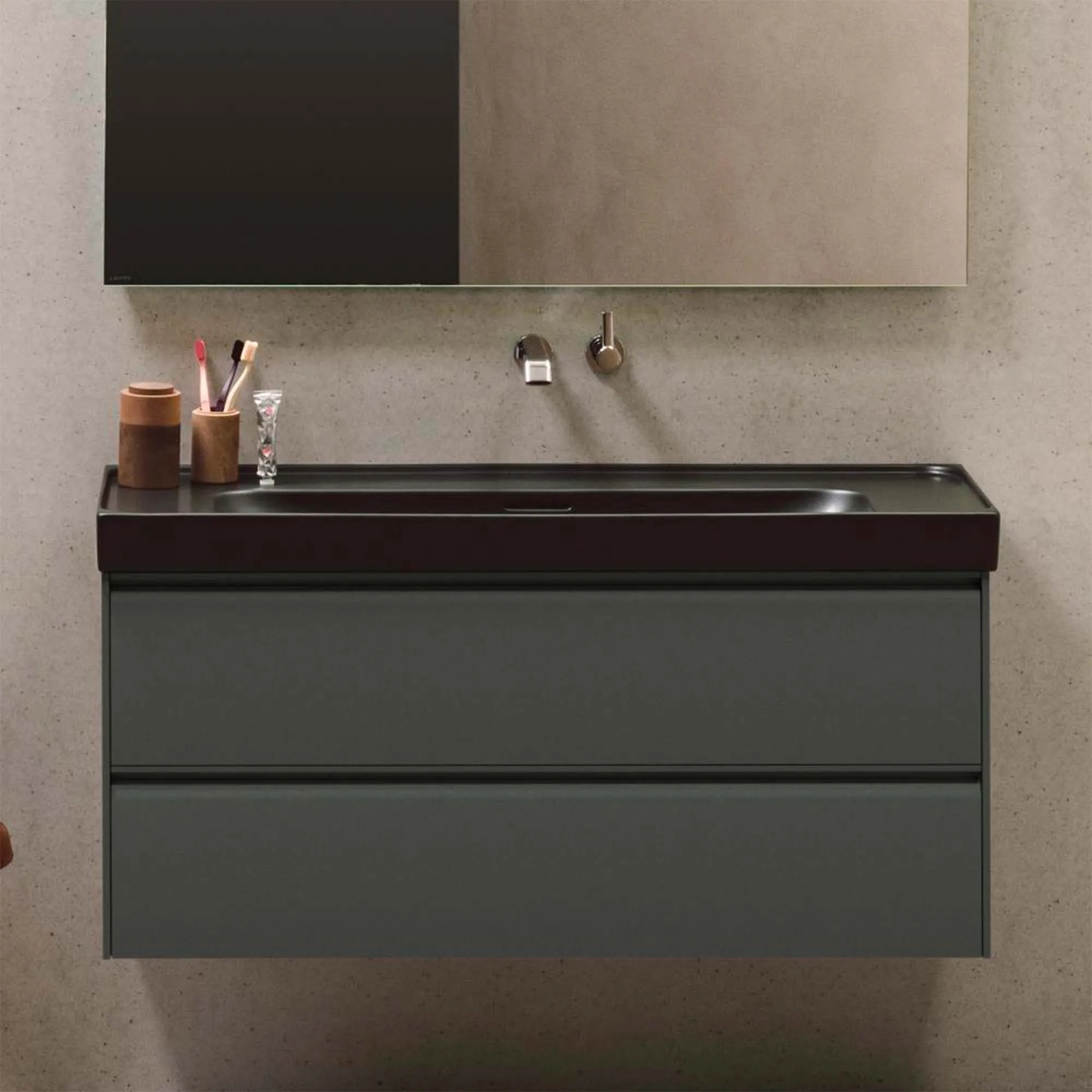Laufen Meda Wall Mounted Vanity Unit With Matt Black Washbasin