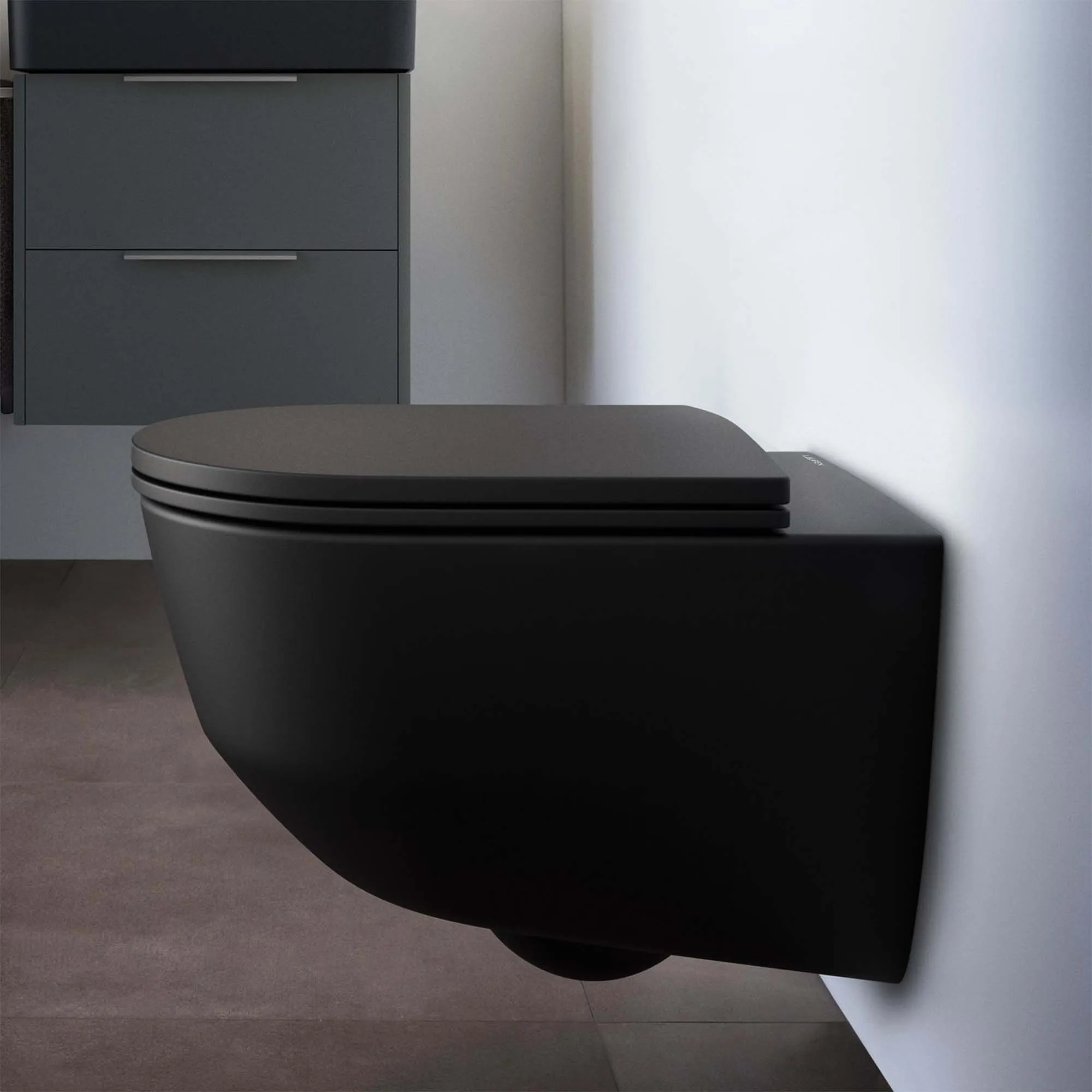 Laufen Pro Rimless Wall Hung WC Pan With Slim Soft Close Toilet Seat - Matt Black