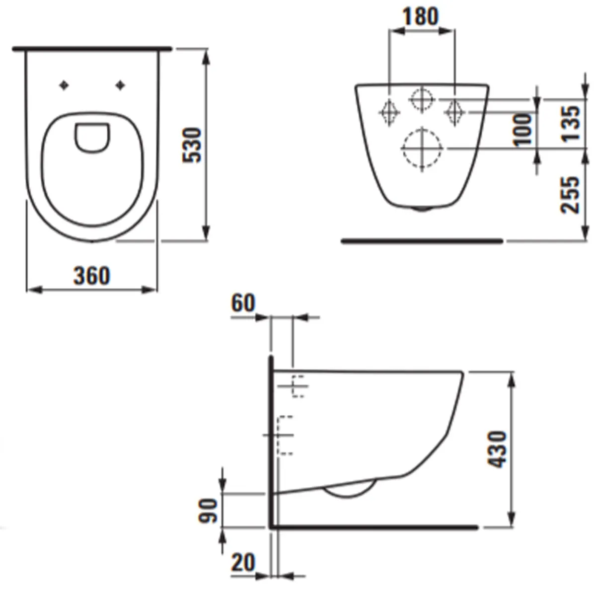 Laufen Pro Rimless Wall Hung WC Pan With Slim Soft Close Toilet Seat - Matt Black