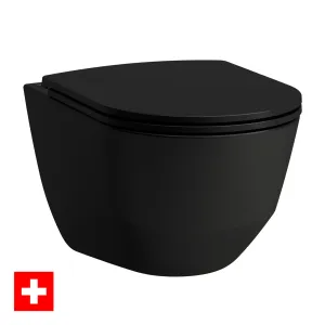 Laufen Pro Rimless Wall Hung WC Pan With Slim Soft Close Toilet Seat - Matt Black