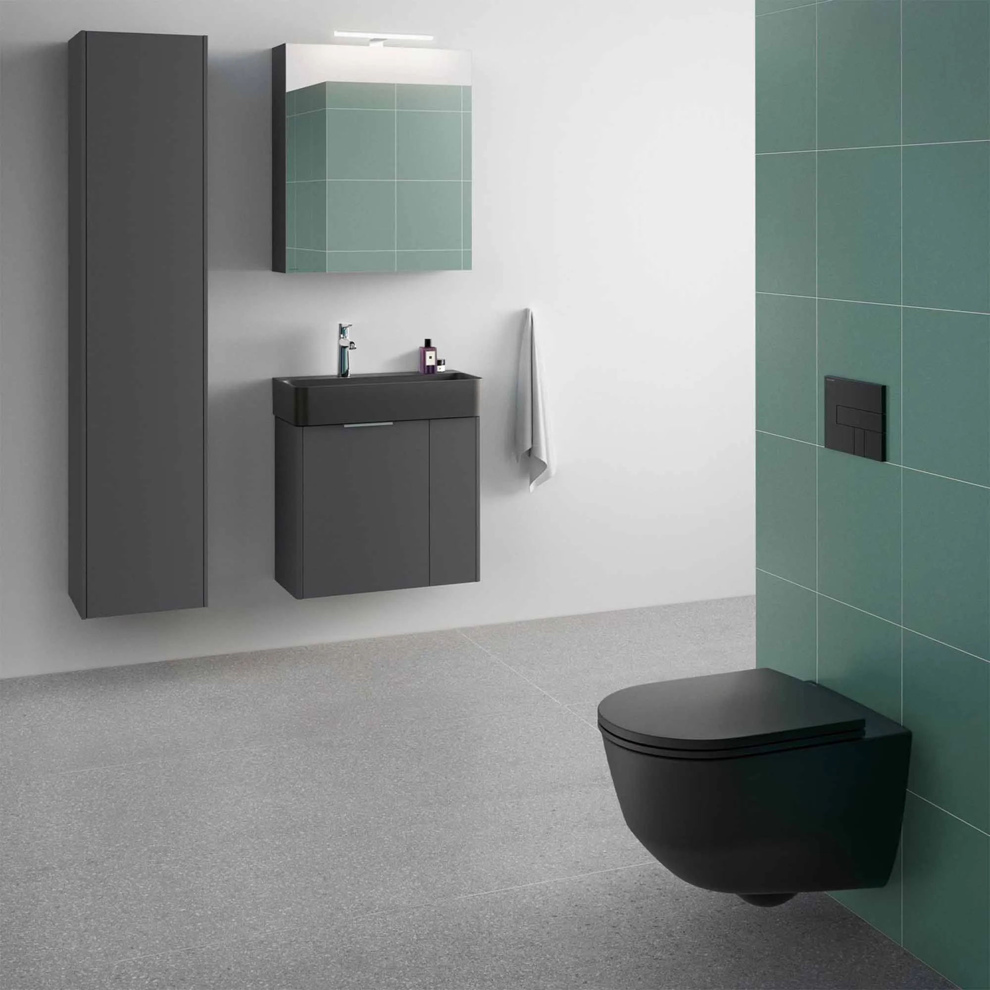 Laufen Pro Rimless Wall Hung WC Pan With Slim Soft Close Toilet Seat - Matt Black