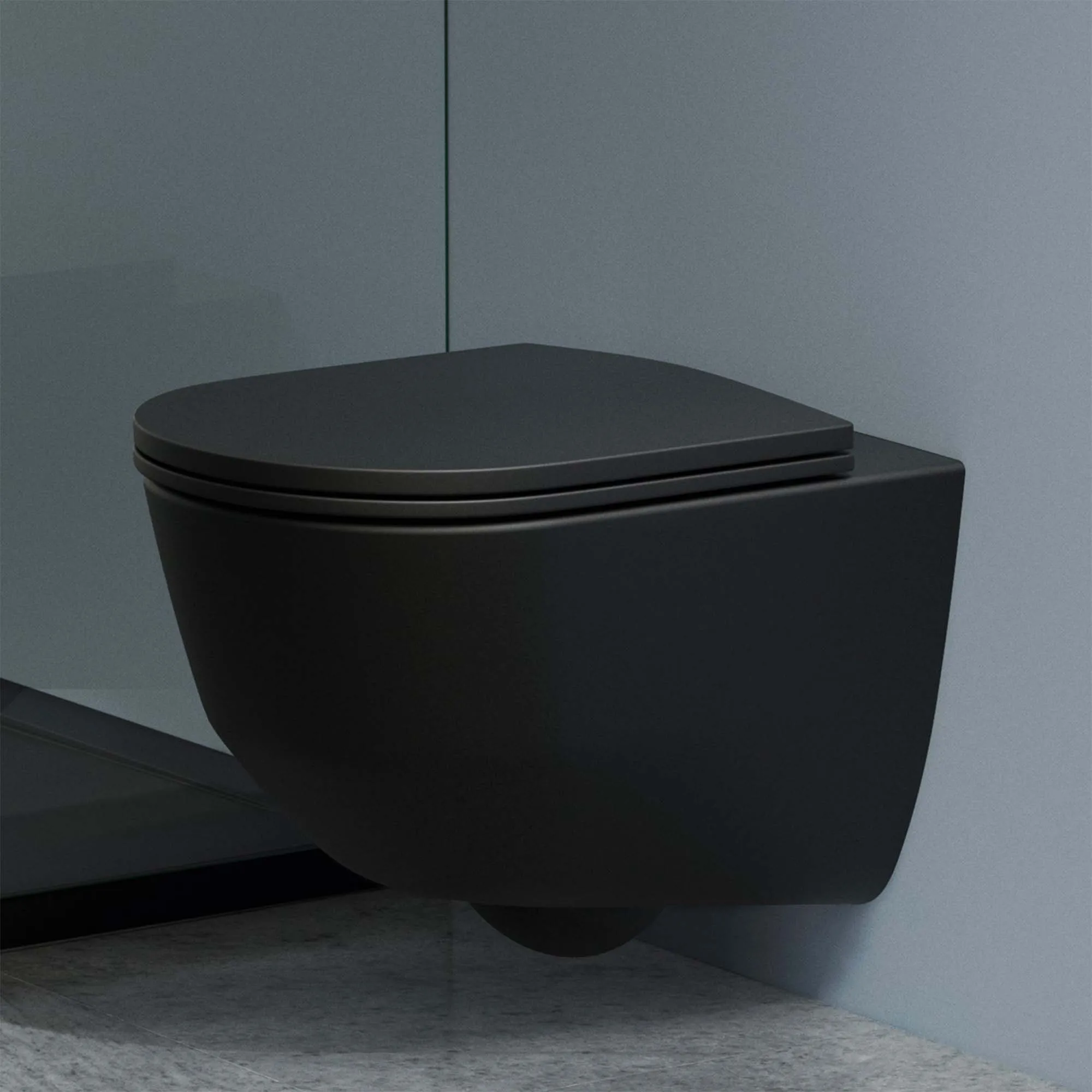 Laufen Pro Rimless Wall Hung WC Pan With Slim Soft Close Toilet Seat - Matt Black