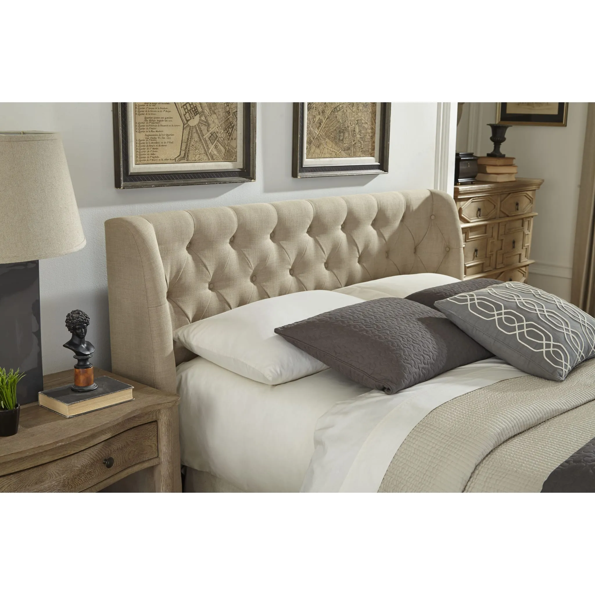 Levi Wingback Upholstered Headboard in Toast Linen Modus