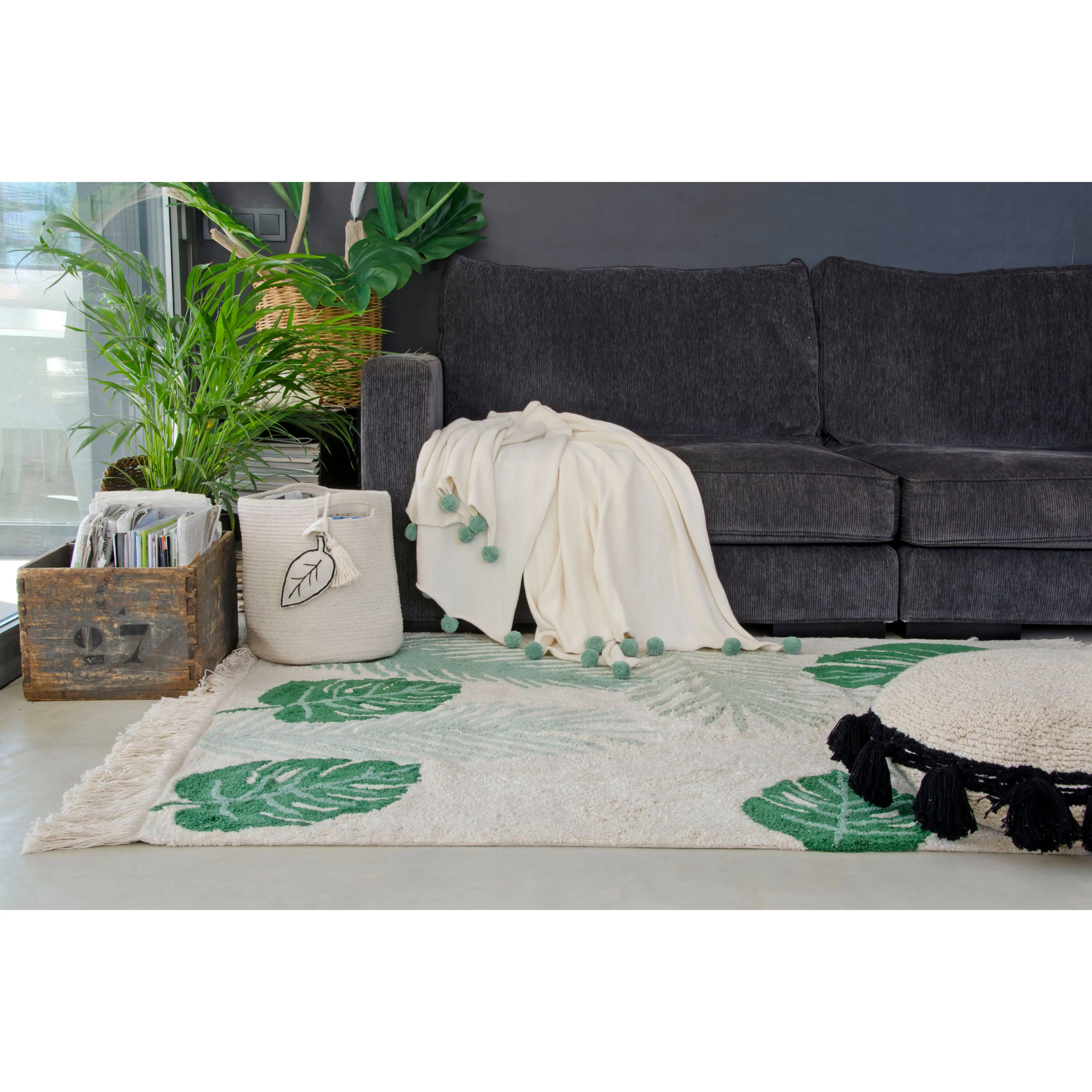 Lorena Canals Circle Black Machine Washable Cushion