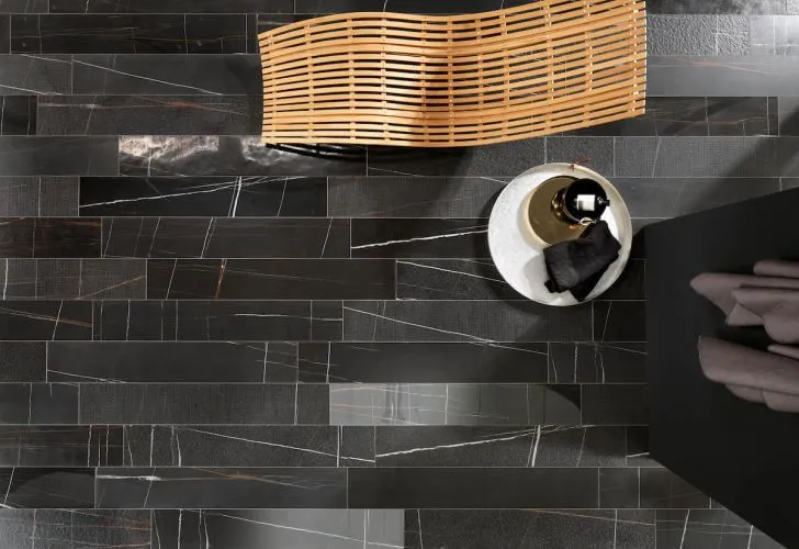 Marble Experience Sahara Noir Listello Mix Porcelain Tile Set 20x120cm