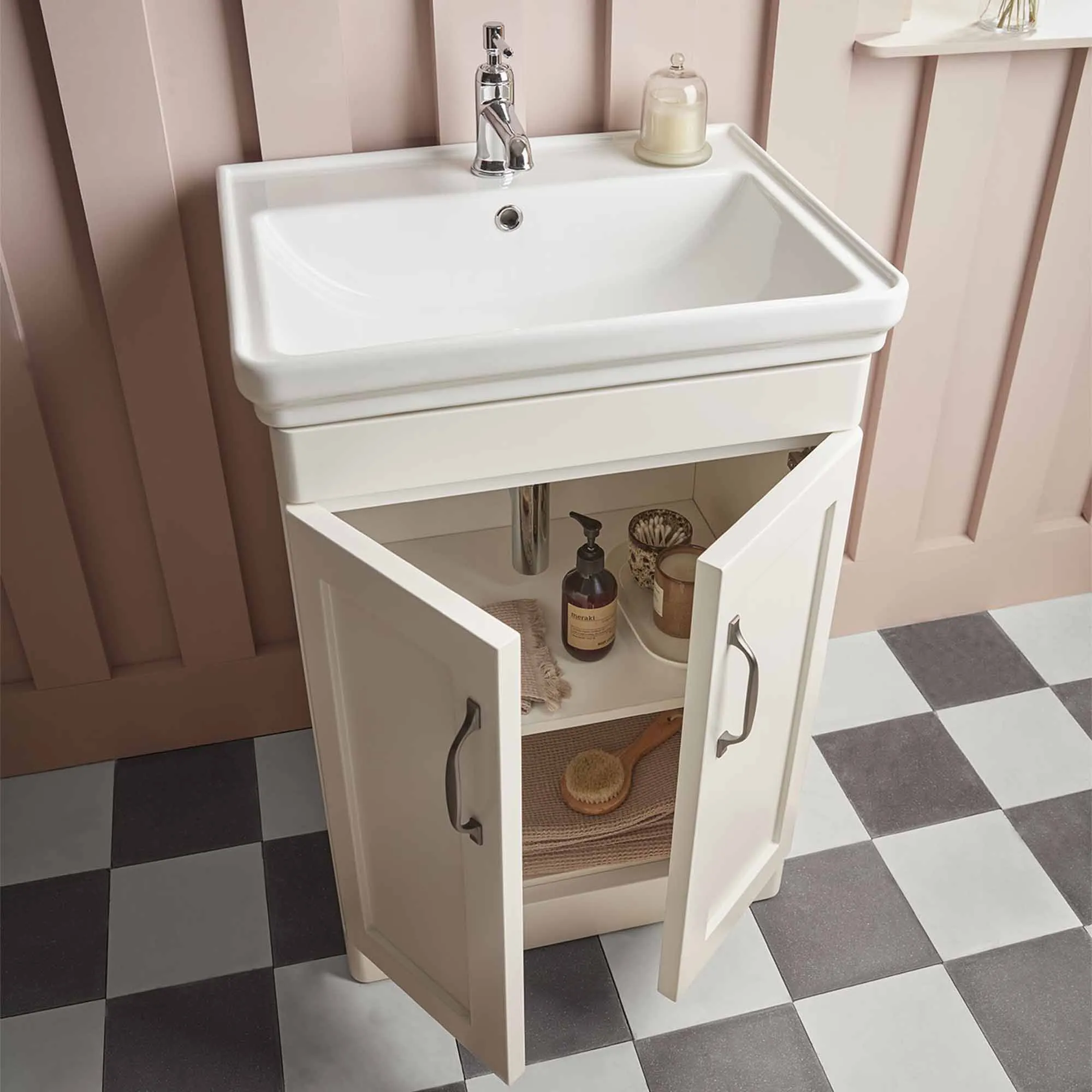 Marston Floorstanding Vanity Unit With Washbasin - Paper White