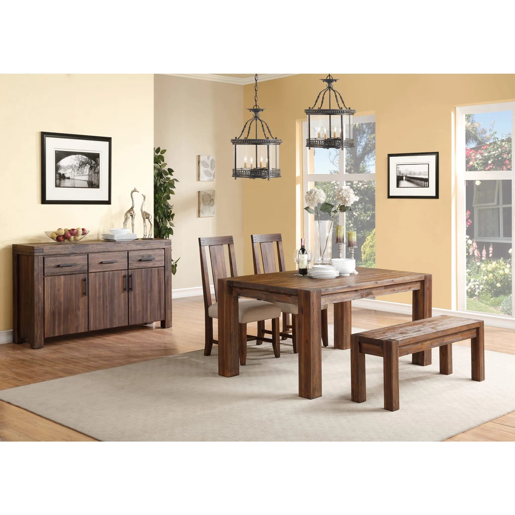 Meadow Solid Wood Extending Dining Table in Brick Brown Modus