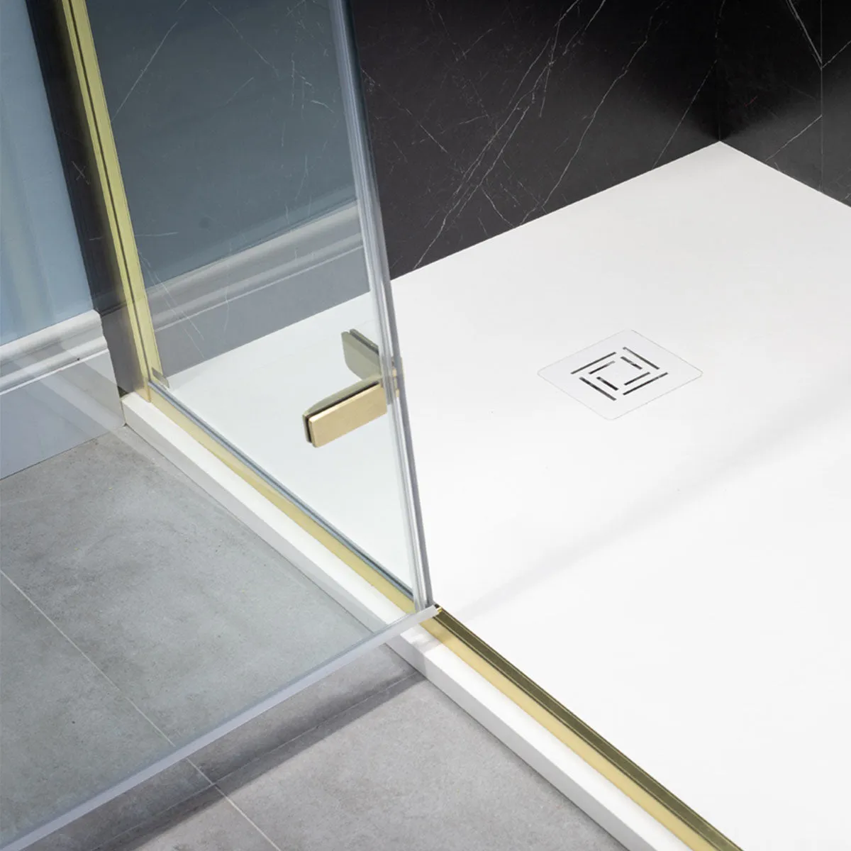 Merlyn 6 Series Sleek Hinge And Inline Shower Door With Side Panel - Brushed Brass