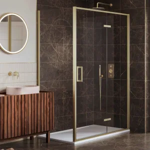 Merlyn 6 Series Sleek Hinge And Inline Shower Door With Side Panel - Brushed Brass