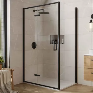 Merlyn 6 Series Sleek Hinge And Inline Shower Door With Side Panel - Matt Black
