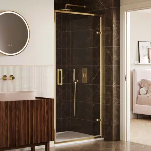 Merlyn 6 Series Sleek Hinged Shower Door With Side Panel - Brushed Brass