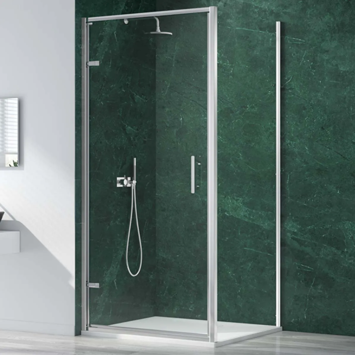 Merlyn 6 Series Sleek Hinged Shower Door With Side Panel - Chrome