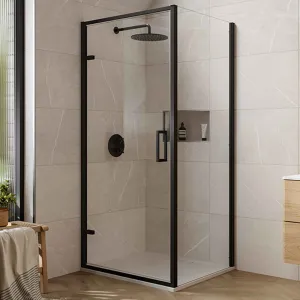 Merlyn 6 Series Sleek Hinged Shower Door With Side Panel - Matt Black