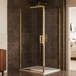 Merlyn 6 Series Sleek Infold Shower Door With Side Panel - Brushed Brass