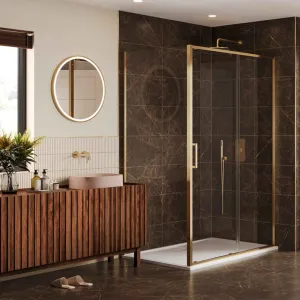 Merlyn 6 Series Sleek Sliding Shower Door With Side Panel - Brushed Brass