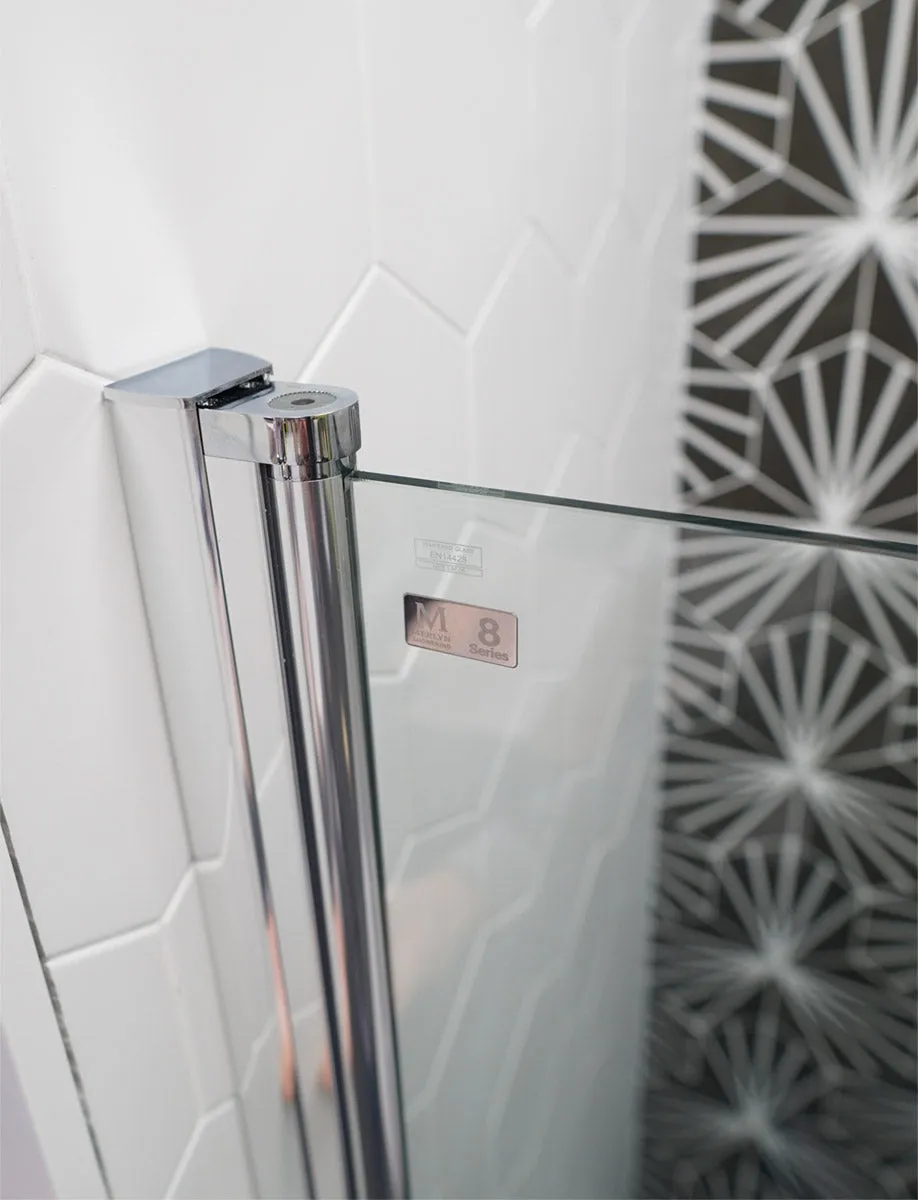 Merlyn 8 Series Frameless Bi-Fold Hinged Shower Door In Recess