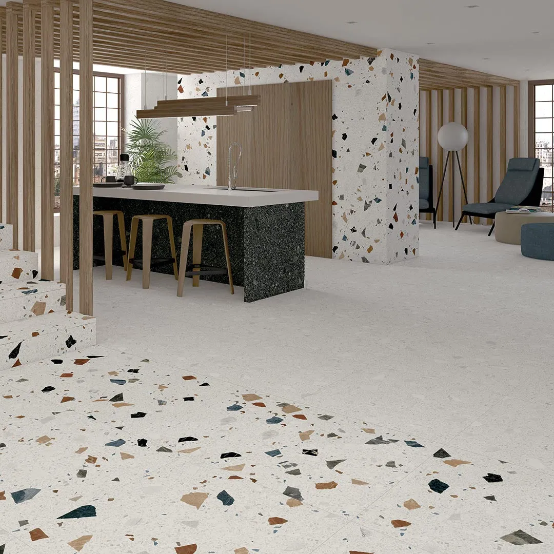 Miscela-R Blanco Terrazzo Effect Porcelain Tile 80x80cm Matt