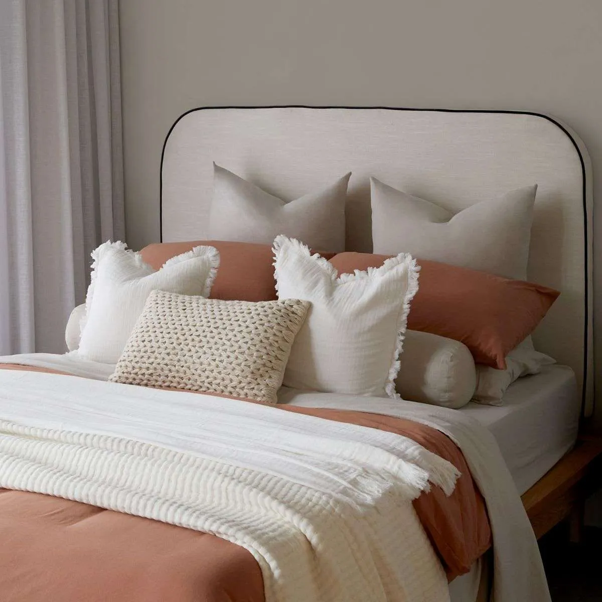Molly Fringed Cotton Throw Cushion - Ivory Mocka