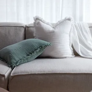Molly Fringed Cotton Throw Cushion - Ivory Mocka