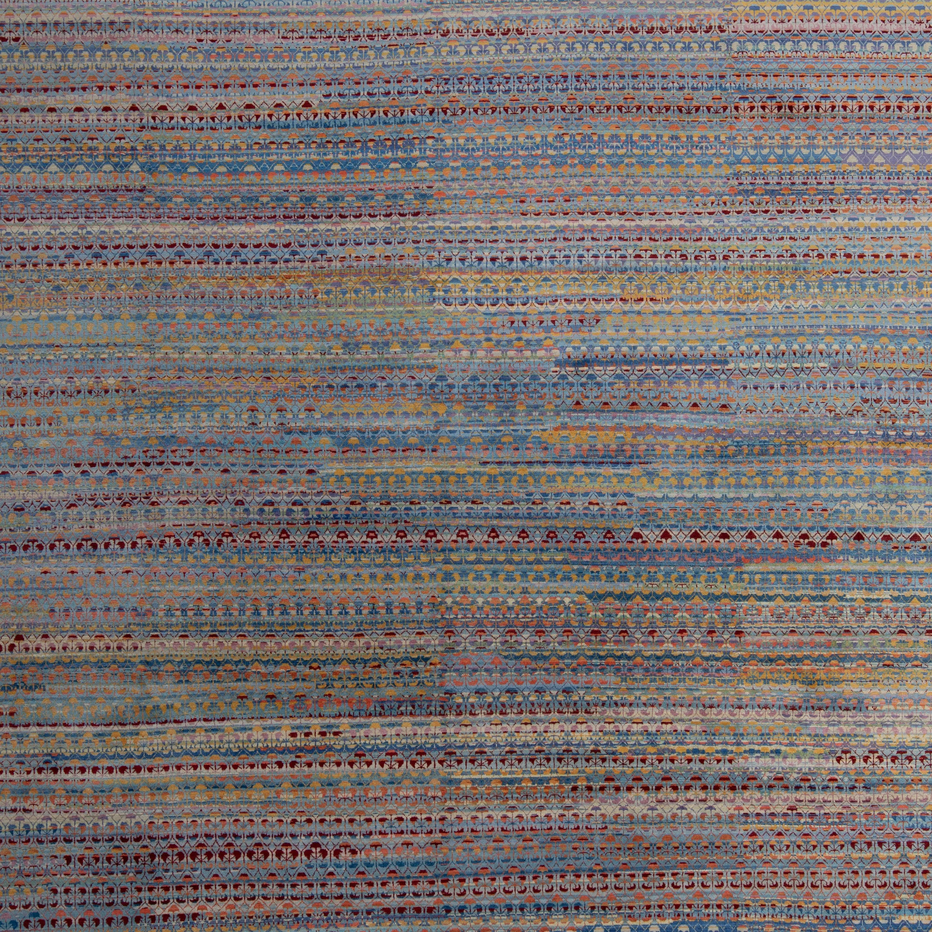 Multicolored Aurora Tibetan Modern Wool & Silk Rug - 8'11" x 12'1"