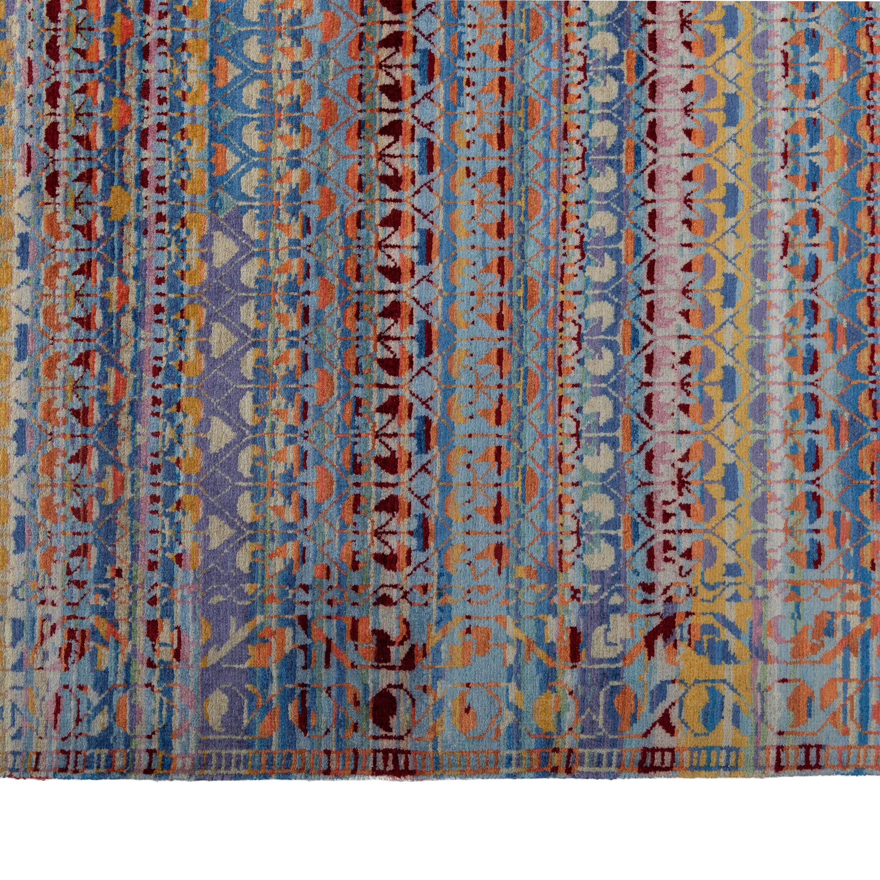 Multicolored Aurora Tibetan Modern Wool & Silk Rug - 8'11" x 12'1"