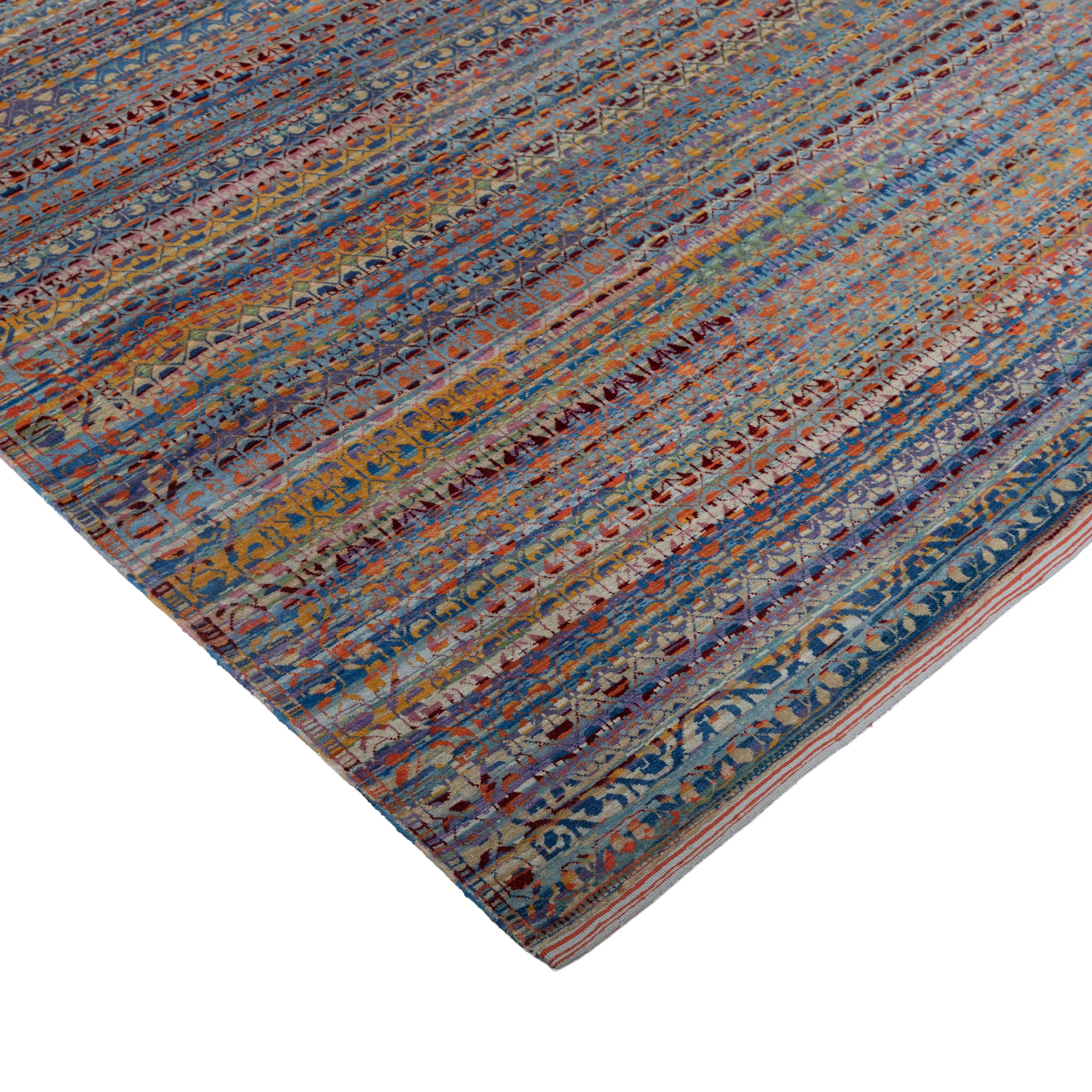 Multicolored Aurora Tibetan Modern Wool & Silk Rug - 8'11" x 12'1"