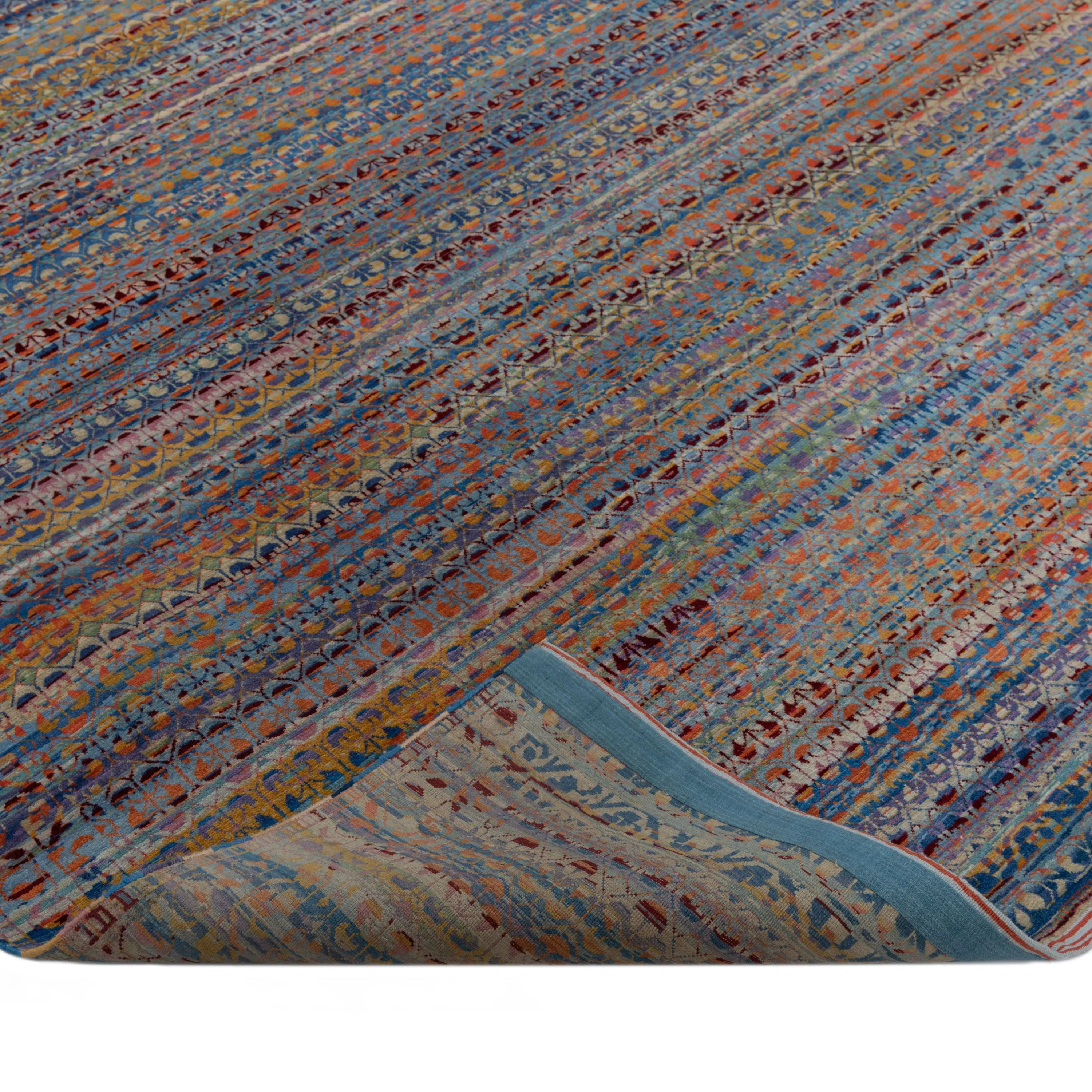 Multicolored Aurora Tibetan Modern Wool & Silk Rug - 8'11" x 12'1"
