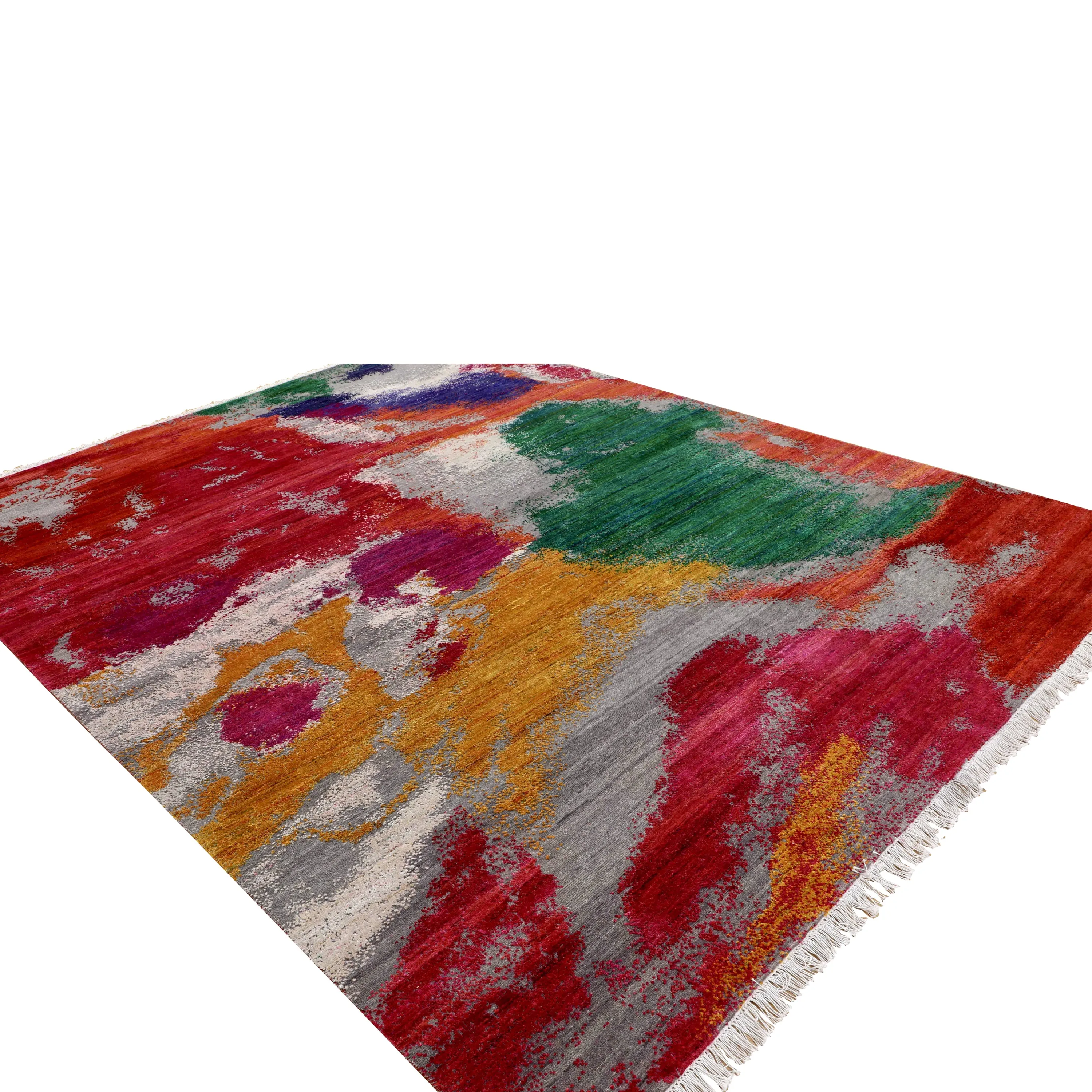 Multicolored Contemporary Wool Silk Blend Rug - 8' x 10'1"