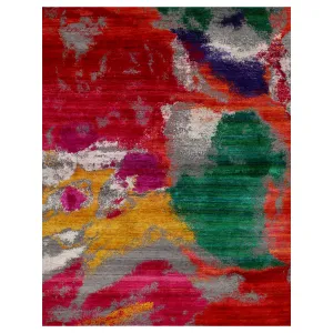 Multicolored Contemporary Wool Silk Blend Rug - 8' x 10'1"