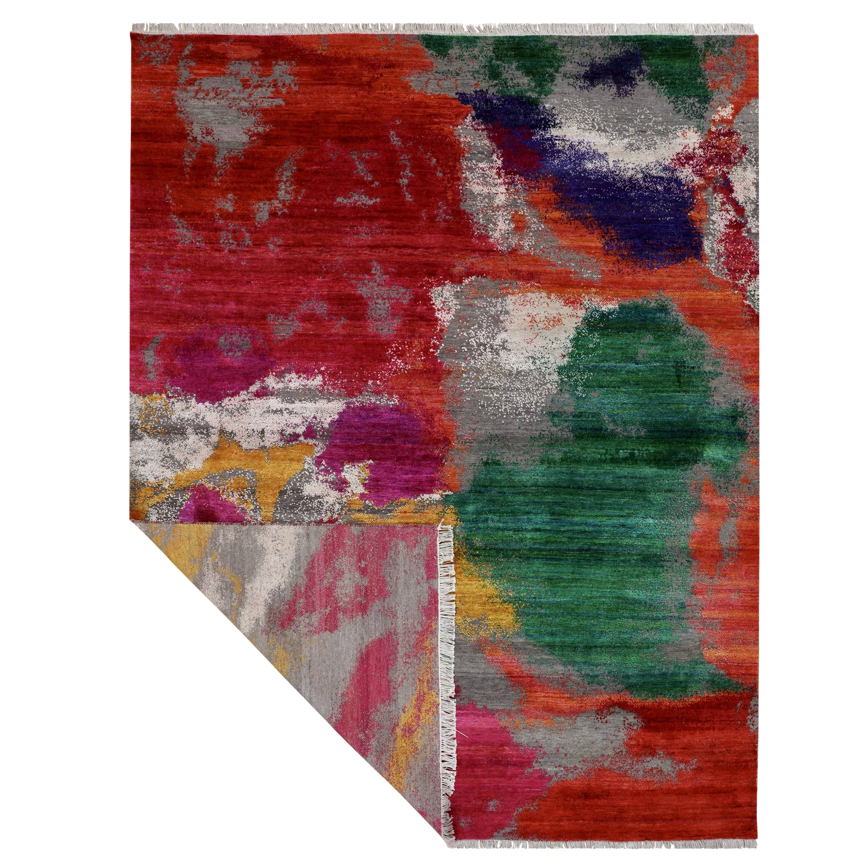 Multicolored Contemporary Wool Silk Blend Rug - 8' x 10'1"