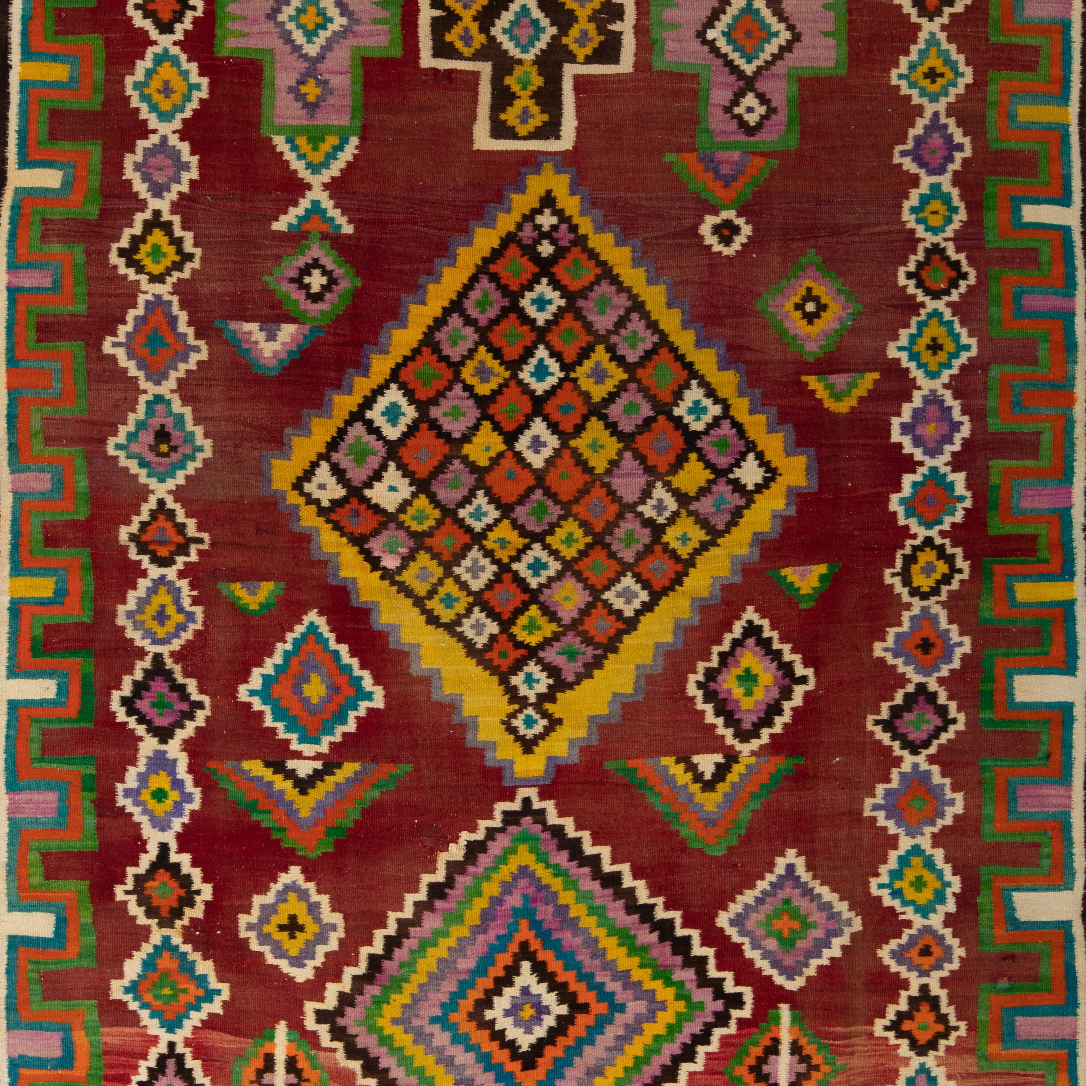 Multicolored Flatweave Wool Runner - 5'7" x 12'