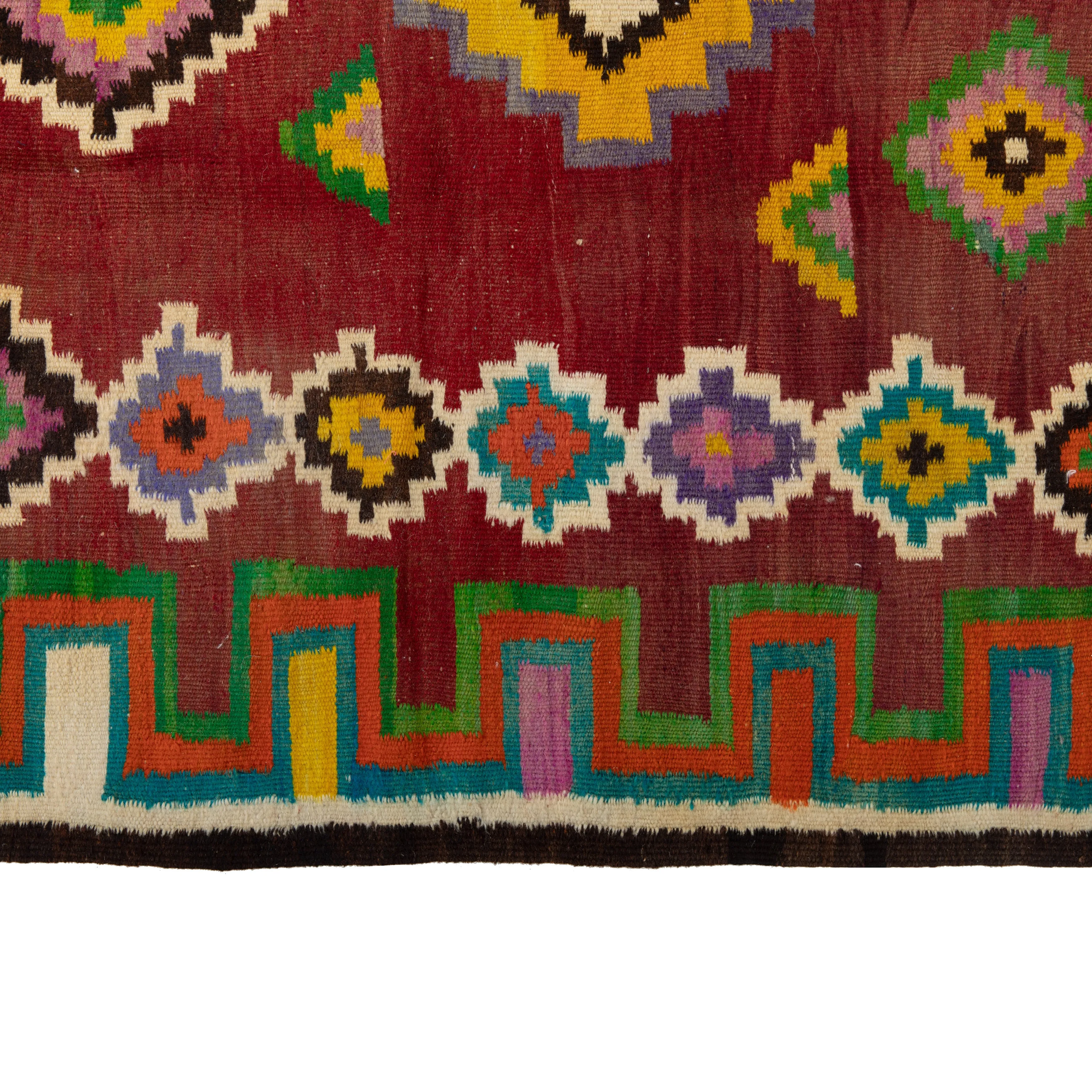 Multicolored Flatweave Wool Runner - 5'7" x 12'